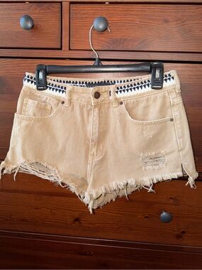 PS Erin Wasson Distressed Shorts with Aztec Embroidered Trim - Mojave Wash